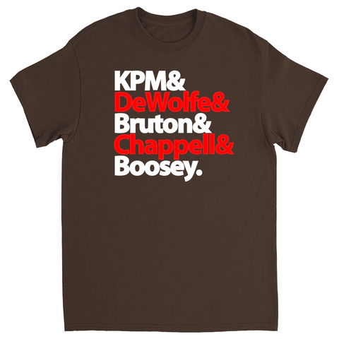Library record label t shirt, KPM, De Wolfe, Bruton Music