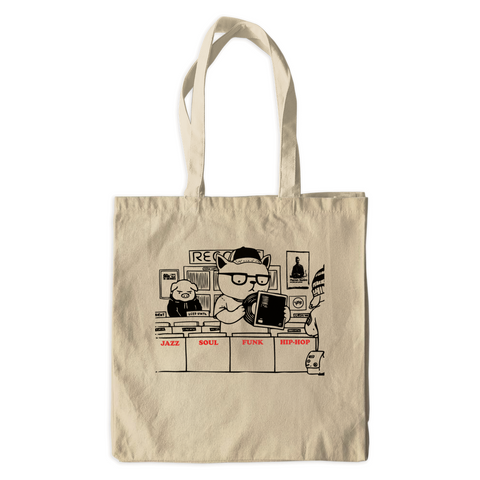 Record Store cartoon Canvas Tote Bags for records