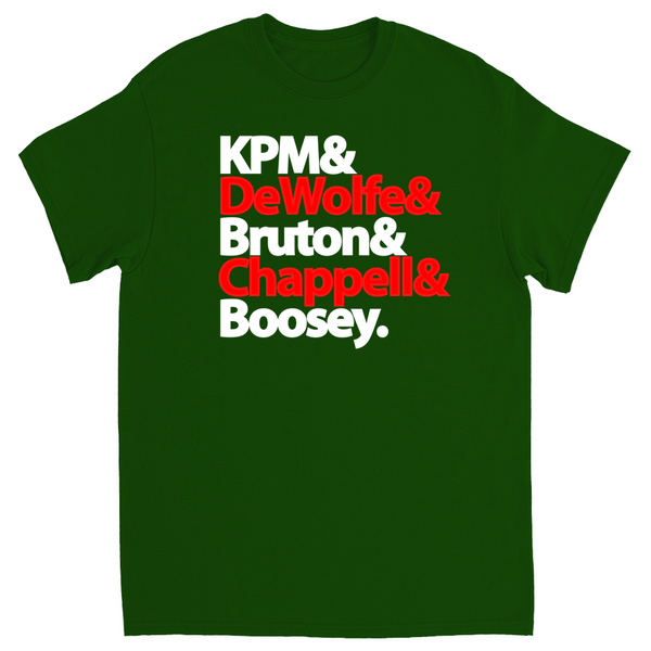Library record label t shirt, KPM, De Wolfe, Bruton Music